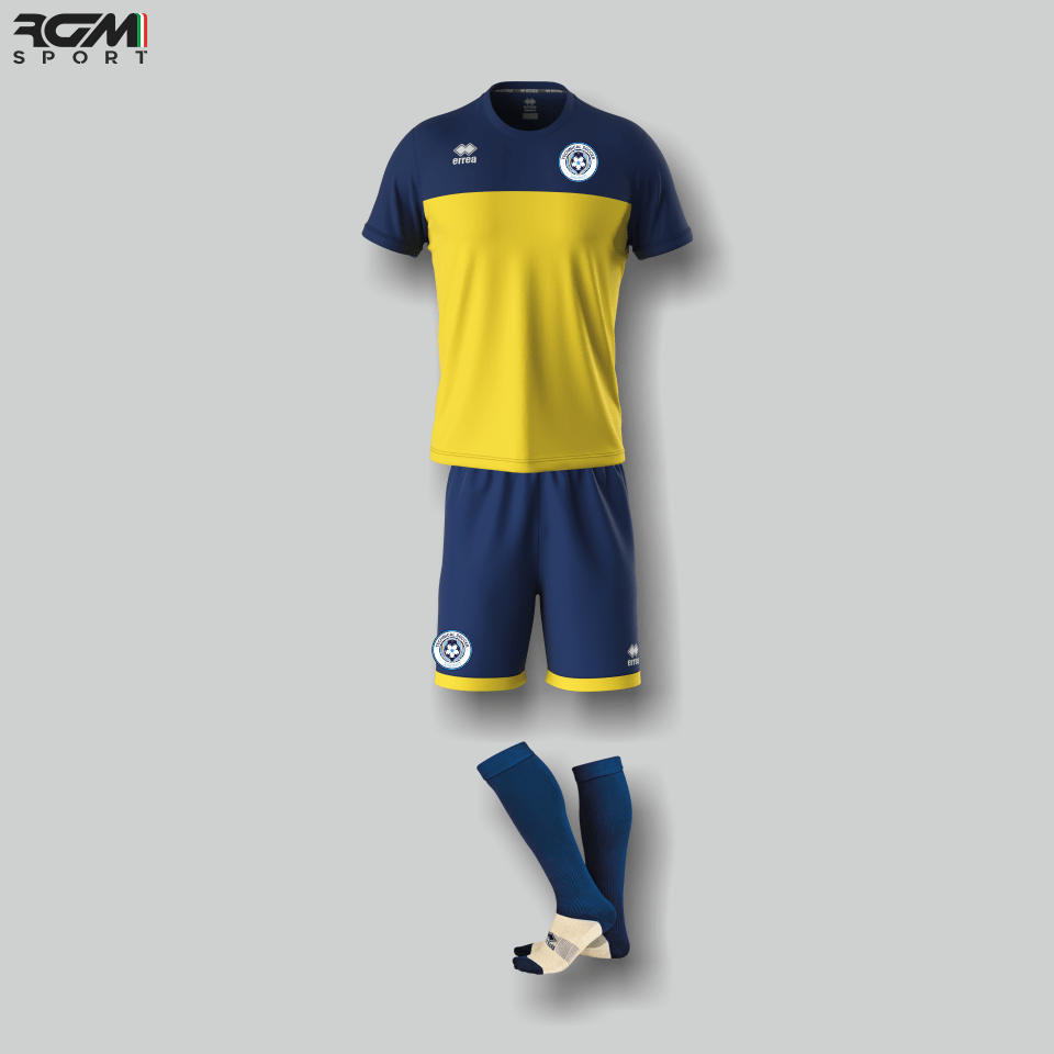 Kit Allenamento Erreà (Maglia BRANDON Giallo Blu + Pantaloncino BARNEY Blu Giallo + Calze POLY Blu) – Saudati